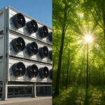 CO2-Filter links im Bild, Bäume rechts im Bild