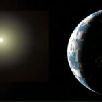 An artist's impression of a planetary system around a slightly hotter star than our Sun. In prior research, Carl Sagan Institute scientists have theorised that organisms could evolve biofluorescence to protect themselves from a more intense star.