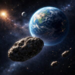 Ein Gesteinsbrocken fliegt durch das Sonnensystem in Richtung Erde.